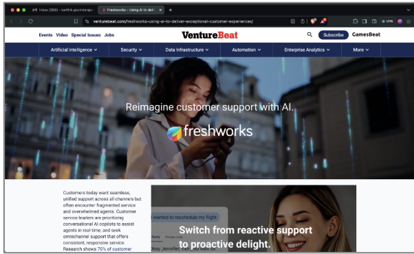 VentureBeat customer-service campaign sponsored by Freshworks