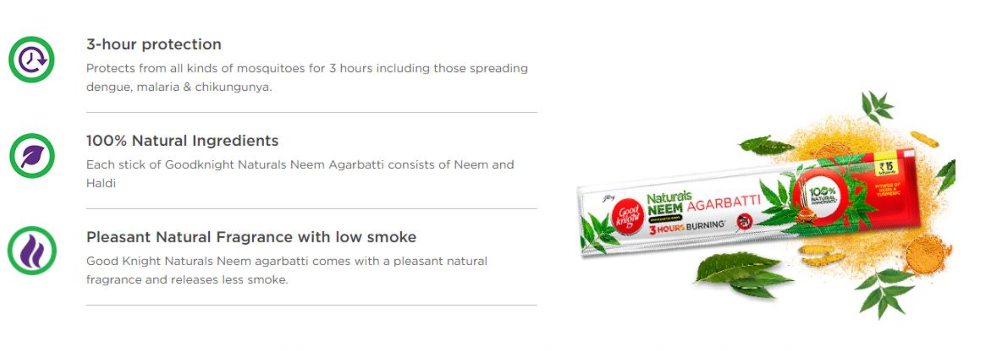 Goodknight Naturals Neem Agarbatti product benefits and pack